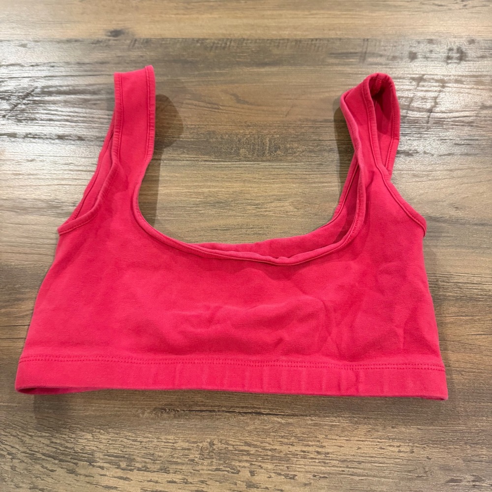 Zara Cropped Tank Top Womens M-L‎ Pink Square Neck Wide Strap Stretch Basic